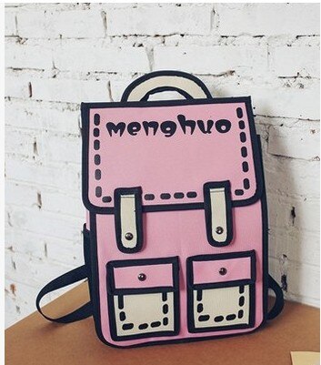 2020 nova moda unissex mochila 2d desenho de volta packs mulheres dos desenhos animados saco de quadrinhos 3d mochila faculdade sacos de viagem para meninas: pink2