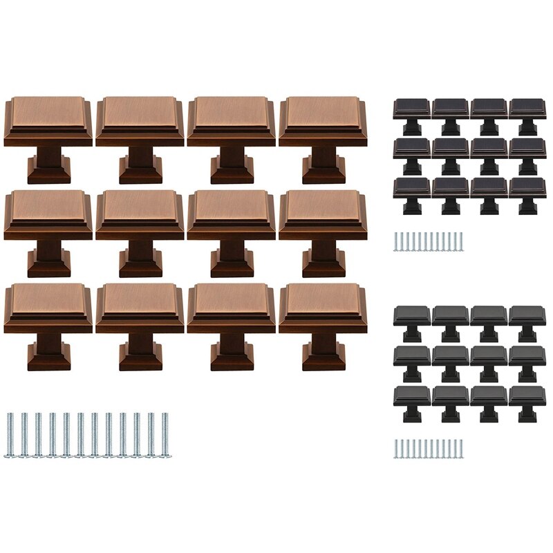 12 Pieces Cabinet Knob Square Cabinet Knobs Pull Kitchen Cabinet Hardware Knob with Mounting Screws for Dresser