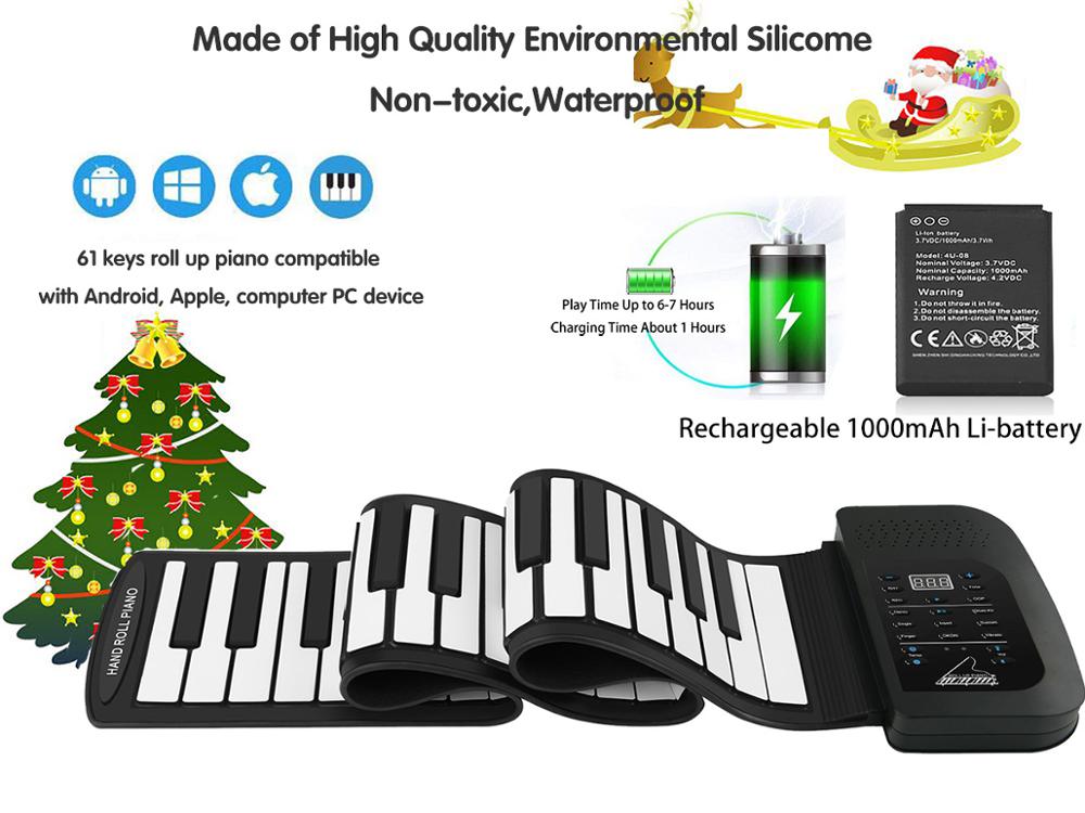 Roll Up Piano Keyboard, KONIX 61 Keys Electric Piano Keyboard - Support MIDI Out Portable Flexible Digital Music Keyborad
