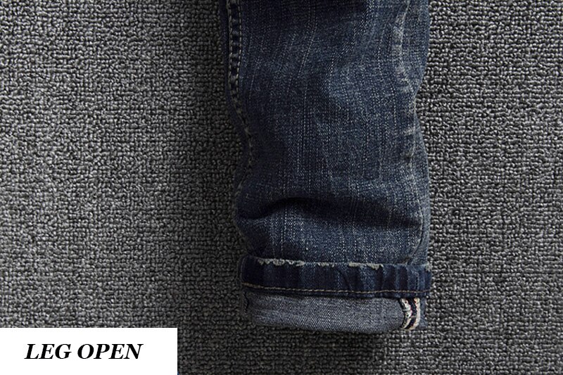 Streetwear hombre Jeans azul oscuro Slim Fit Retro rasgado Jeans hombres Denim Pantalones desgastados Vintage Hip Hop Jeans