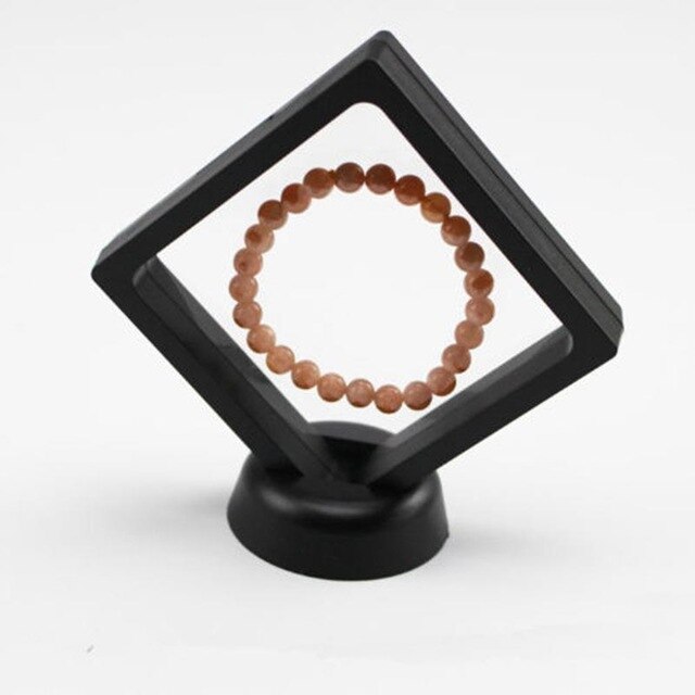 3D Floating Picture Frame Elasticity Clear Films Suspension Packing Box Pictures Protect Jewellery Display Stand Frame: Black 90x90mm