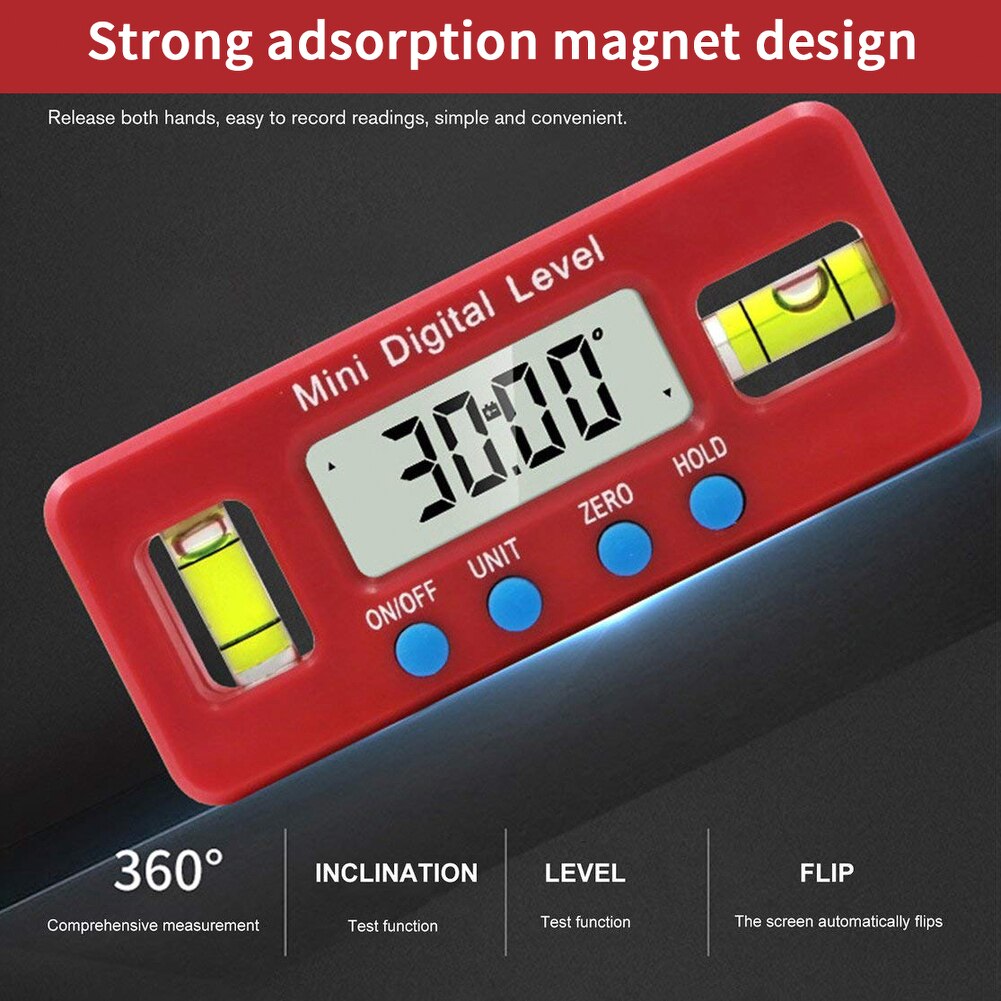 1pcs Mini Digital Protractor Inclinometer Magnetic Angle Finder Level Gauge ABS Red LCD Display Digital Level Box Measuring Tool