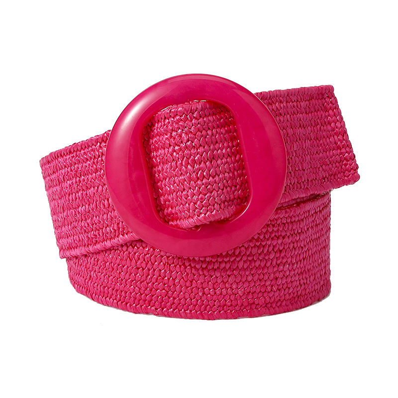 Beltox Damski, tkany ze słomy, elastyczny, szeroki pasek w jednolitym kolorze z pasującą plastikową klamrą: Rose Red / 95 CM