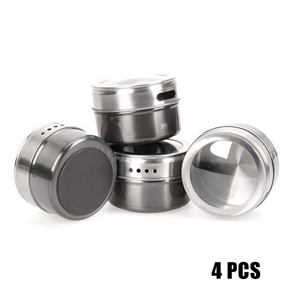 Couvercle clair magnétique pot à épices ensemble en acier inoxydable Sauce aux épices récipient de stockage pots cuisine D6: 4pcs