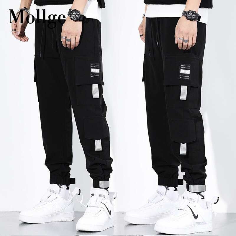 Los hombres cintas de bolsillos Cargo de harén pantalones Hip Hop Casual de hombre Tatical Joggers pantalones de de calle Casual Pantalones