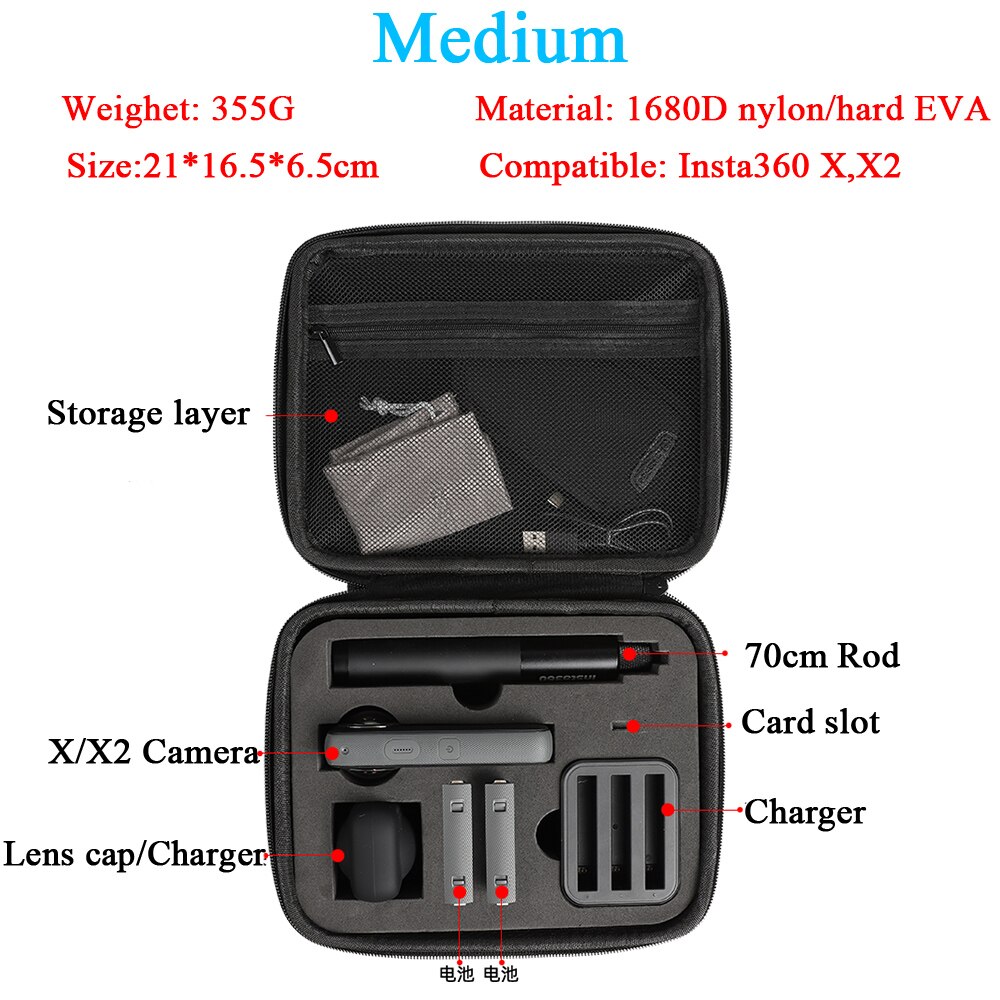 Insta360 ONE X2 Storage Case Carrying Bag Insta 360 Panoramic Camera Handbag Accessory Box(Large Medium Small): Medium Bag