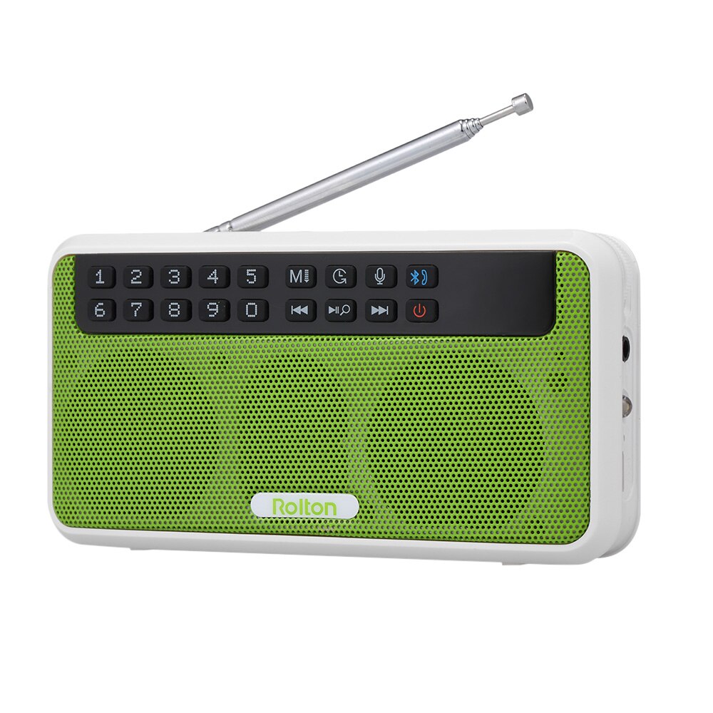 Rolton  e500 trådløs fm radio 6w hifi stereo bluetooth højttaler musikafspiller digitale radioer lommelygte led display mic record tf: Grøn