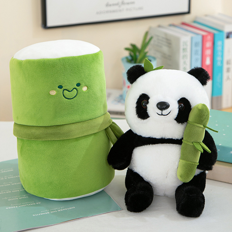 Ensemble de Panda en Tube de bambou Kawaii, jouet en peluche mignon, poupée ours en peluche, réversible, de saint-valentin pour enfants