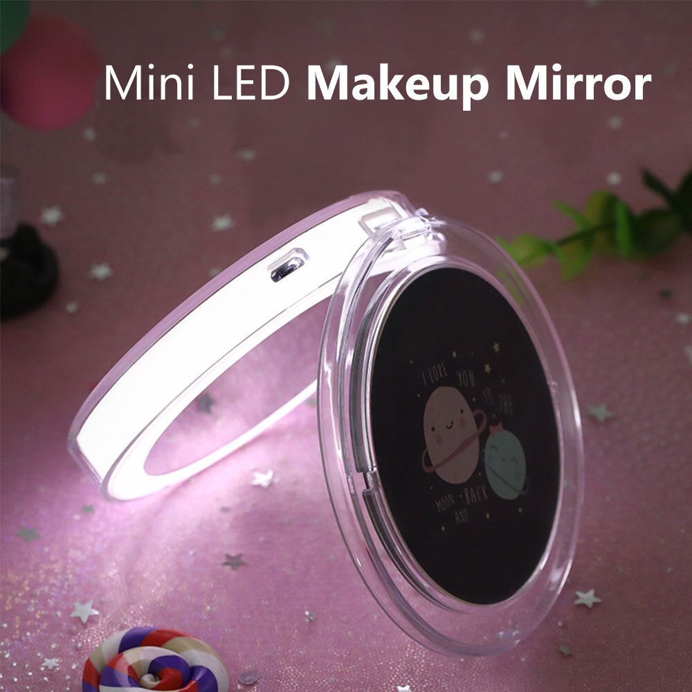 Mini led makeup spejl med lys lomme spejl forfængelighed spejl foldbart usb genopladeligt hånd makeup bærbart spejl makeup værktøj