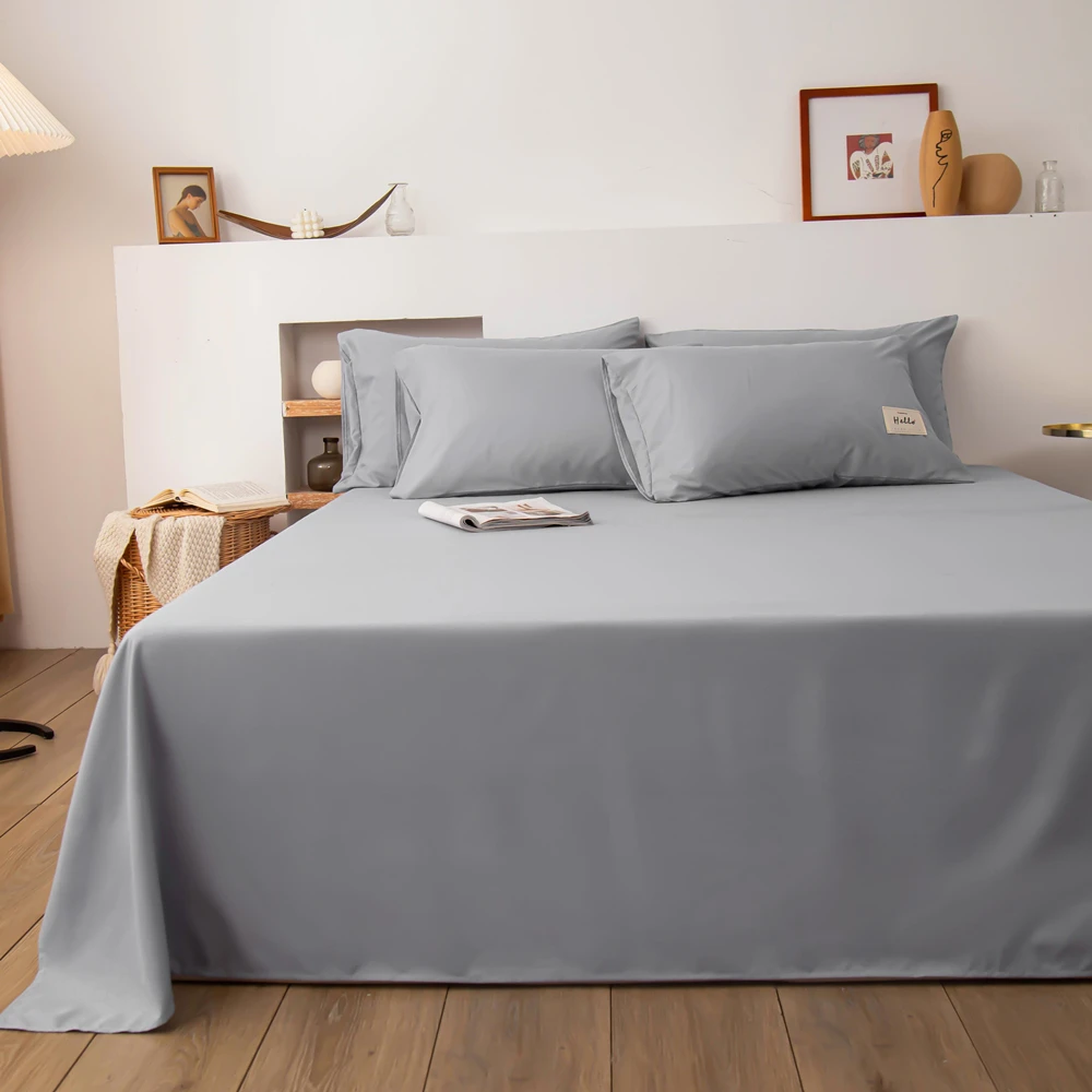 Weiche Bettwäsche für zu Hause, flaches Bettlaken für Doppelbett, einfarbig, einfarbig, obere Bettlaken, flache Bettwäsche für Einzelbett/Königin/König: Volle / Licht Grau