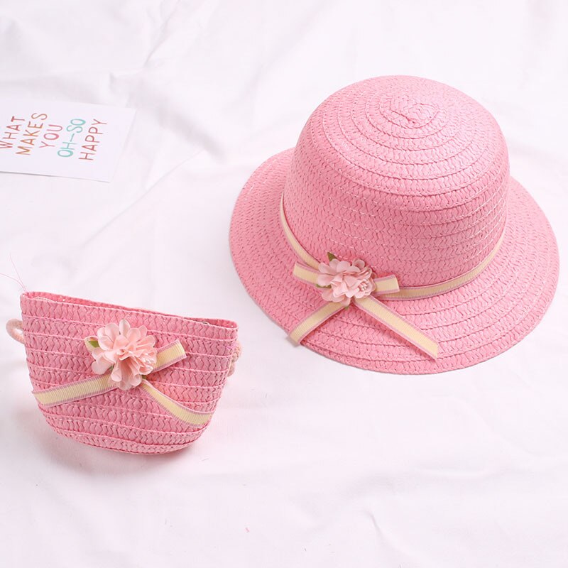 Zomer Baby Bloem Ademend Strohoed Met Handtas Tassen Kids Hoed Jongen Meisjes Zonneklep Uv-bescherming Panama Hoed gorras