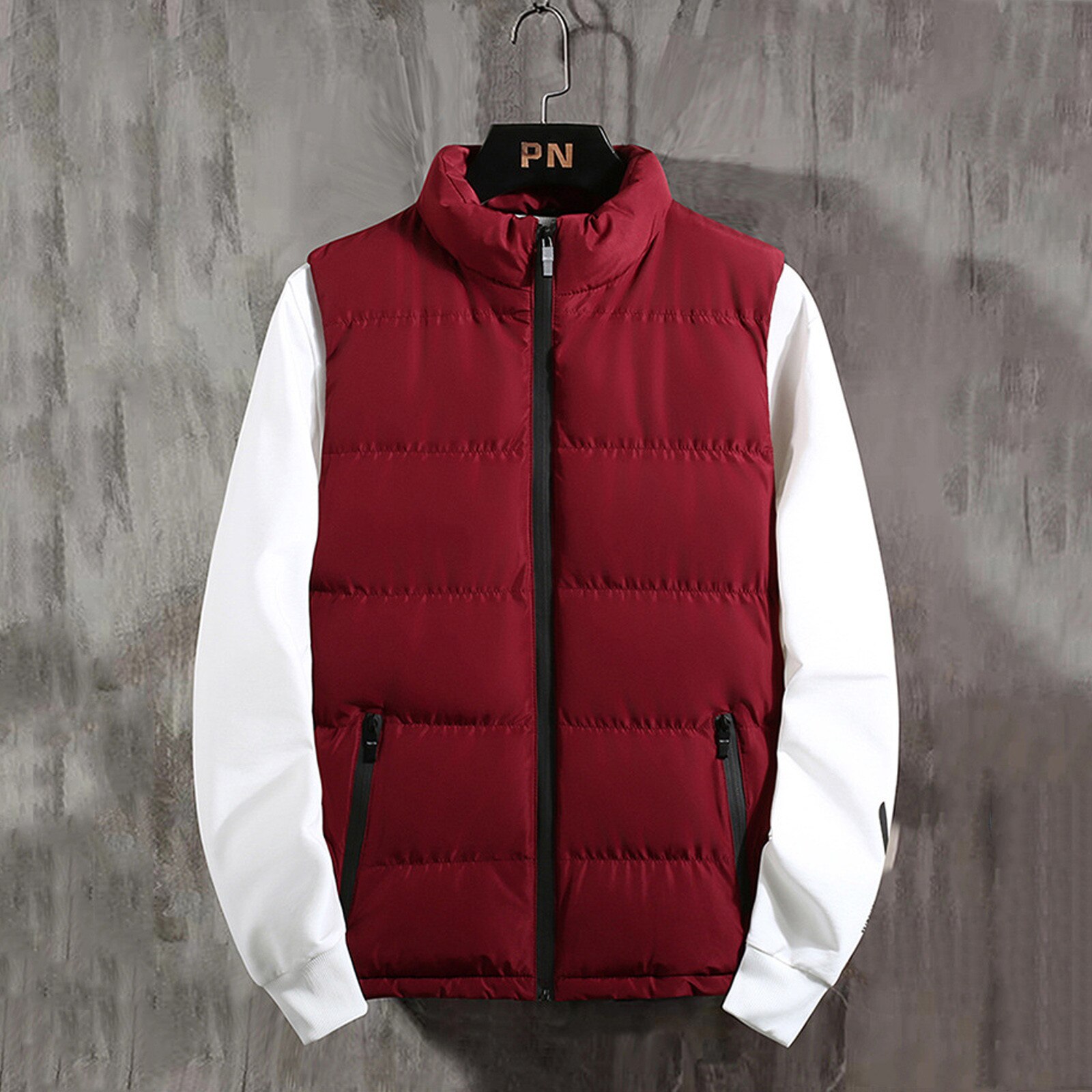 Hommes Veste Sans Manches Gilet Hiver Mâle Couleur Pure Gilet Gilet Manteaux Homme Col Montant Épaissir Grande Taille Gilets