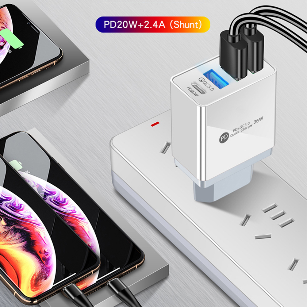 4 porty 36W ładowarka do telefonu komórkowego 2.4A PD 20W szybkie ładowanie 3.0 USB typ C ładowarka ścienna do iPhone 13 12 11 Xiaomi Samsung