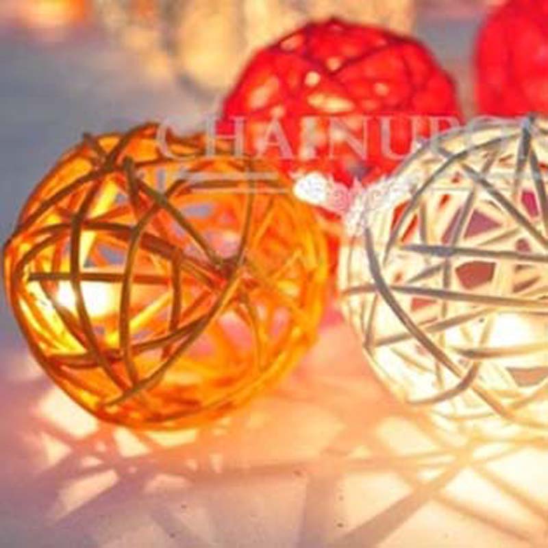 5m 20 Rattan Kugeln LED Schnur Lichter Weihnachten Girlanden Lichter AC Stecker draussen Ferien Schnur Fee Lichter Guirlande gerlyanda