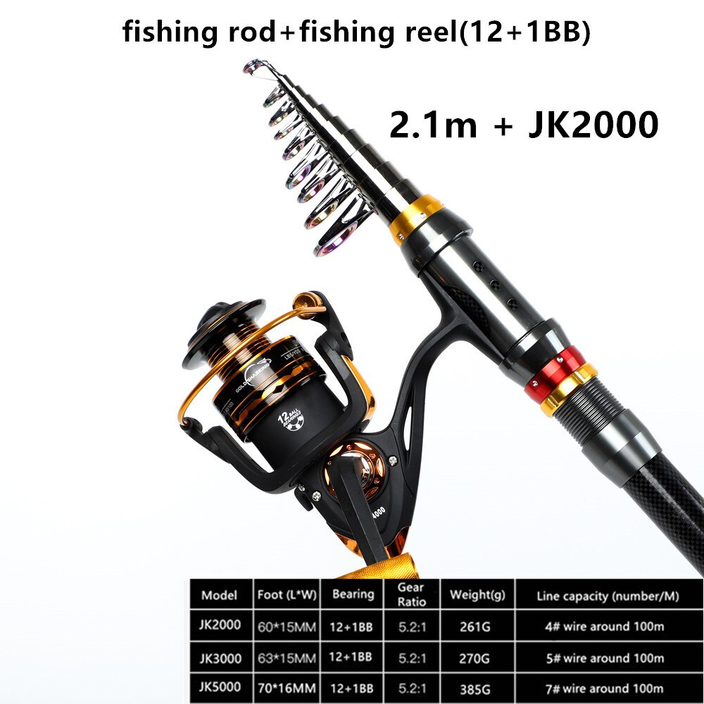 Spinning fiskestang rejse havstang 1.8m 2.1m 2.4m 2.7m 3.0m 3.3m 3.6m carbon teleskop fiskestang og hjul combo sæt shimano