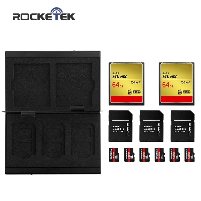 Rocketek Portable Aluminum Memory card cases for SD, CF, micro SD Memory Cards Storage Box Case Holder Protector