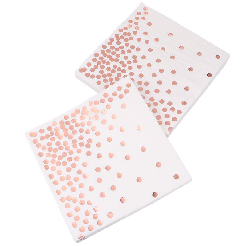 50 stk engangs polka-dot servietter bryllup tissue middag papirhåndklæde fest forsyninger til hotel restaurant (rose guld)