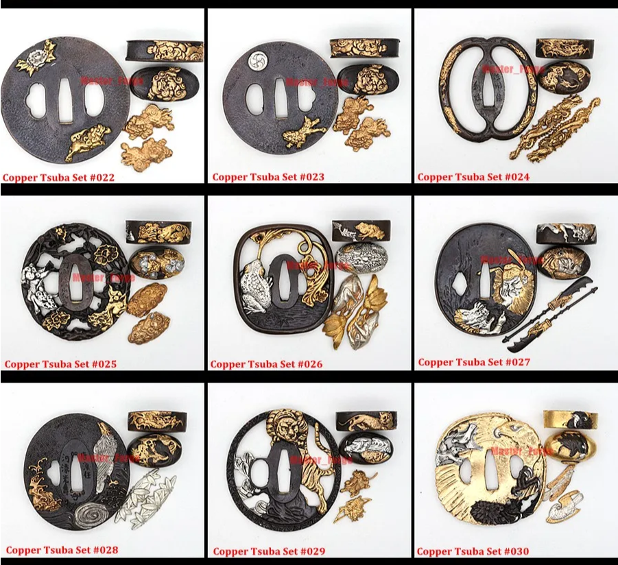 Japanese Samurai Katana Sword Accessories, High Class Gilded Gold and Silver Copper Tsuba Sets