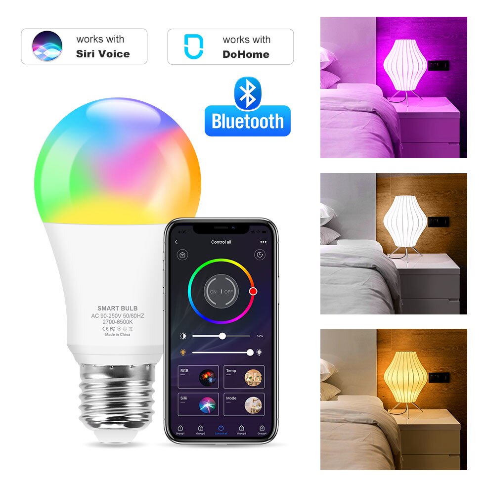 Ampoule intelligente Bluetooth, E27, RGB, blanc froid, blanc , magique, variable, Compatible avec Dohome Siri