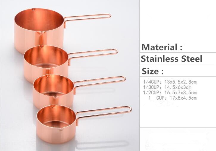 Taza de medición de acero inoxidable cobre plateado oro rosa accesorios de cocina hornear Bartending cuchara de medición herramienta de cocina OK 1145