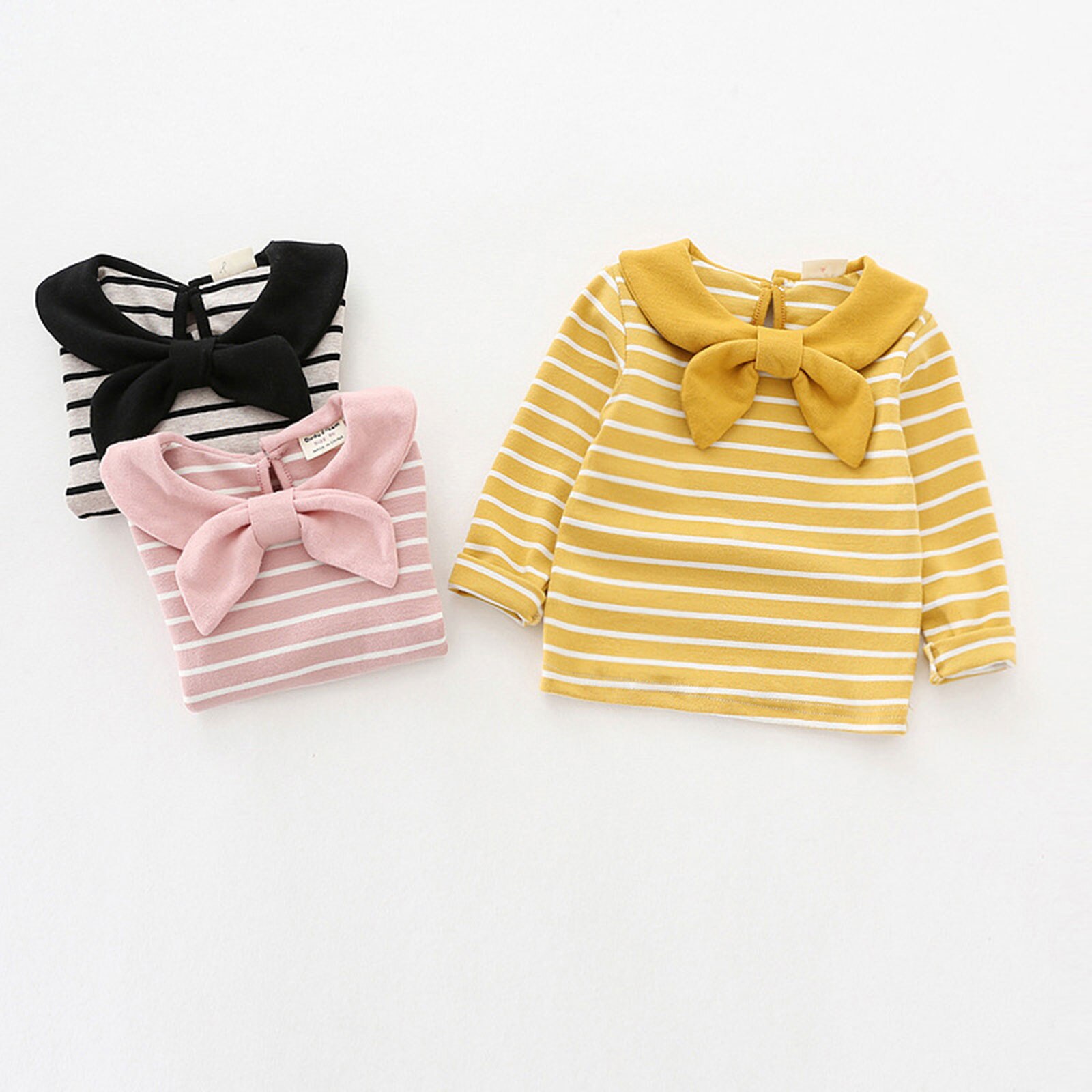 Lente Leuke Meisje T-shirt Katoen Lange Mouwen Revers Streep Top Kinderen T-shirt Baby Kleding Dieptepunt Shirt Voor Kinderen