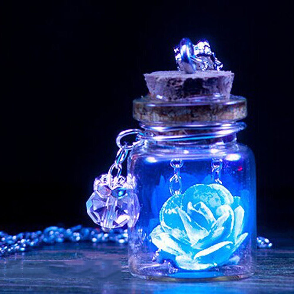 Bloemen In Glazen Lichtgevende Opslag Containers Decoratie Glow In The Dark Kleine Wensen Fles Flacon Ketting Hanger Ketting Vrouwen