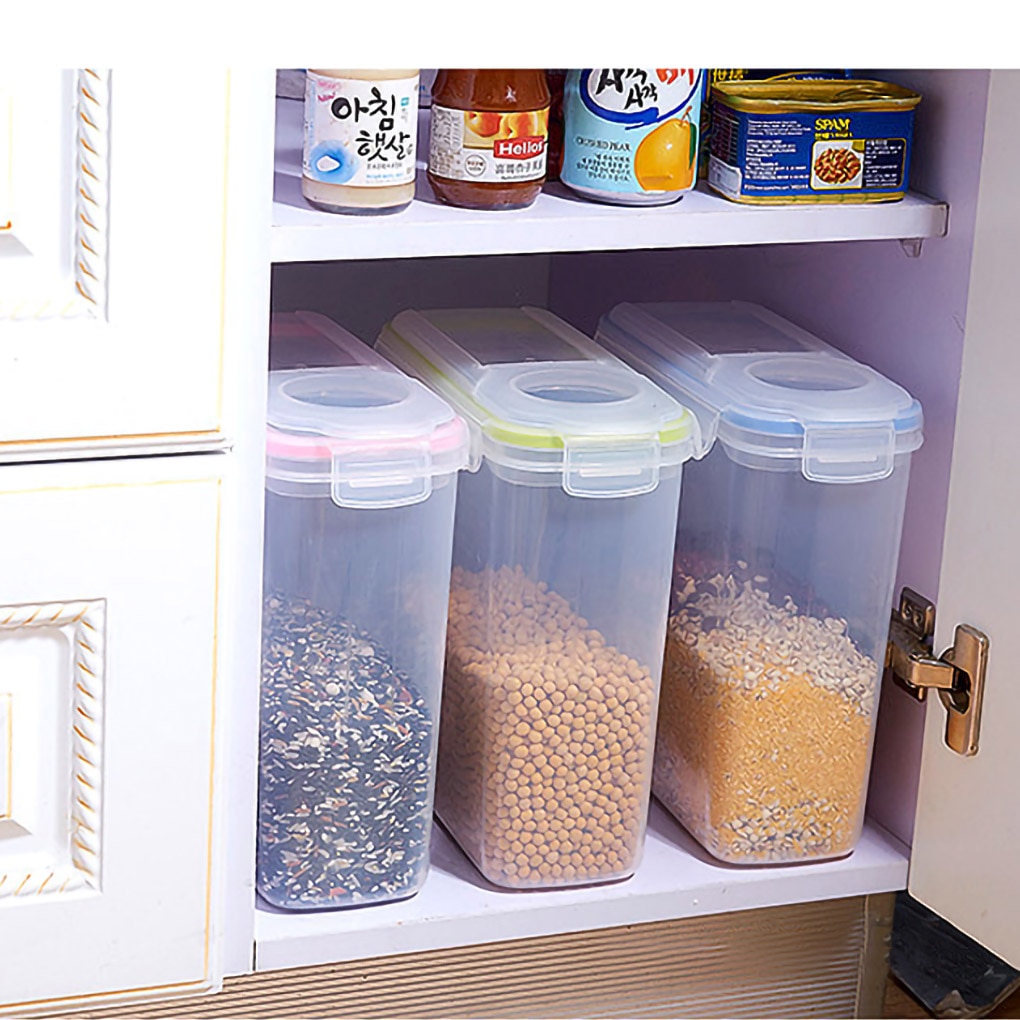 Behållare för spannmål i plast 4l spänne lufttät torrmatdispenser snacks färsk förvaringslåda