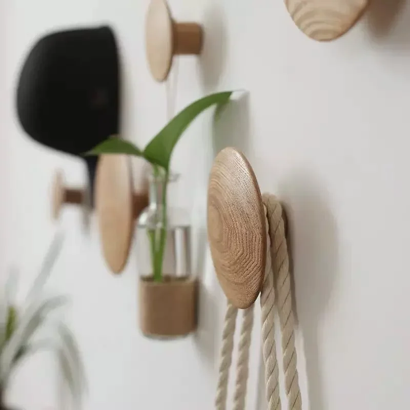 Gancho de madera maciza para colgar ropa con forma de seta, vestíbulo , colgante de pared de salón, gancho circular para ropa, perchas para sombreros