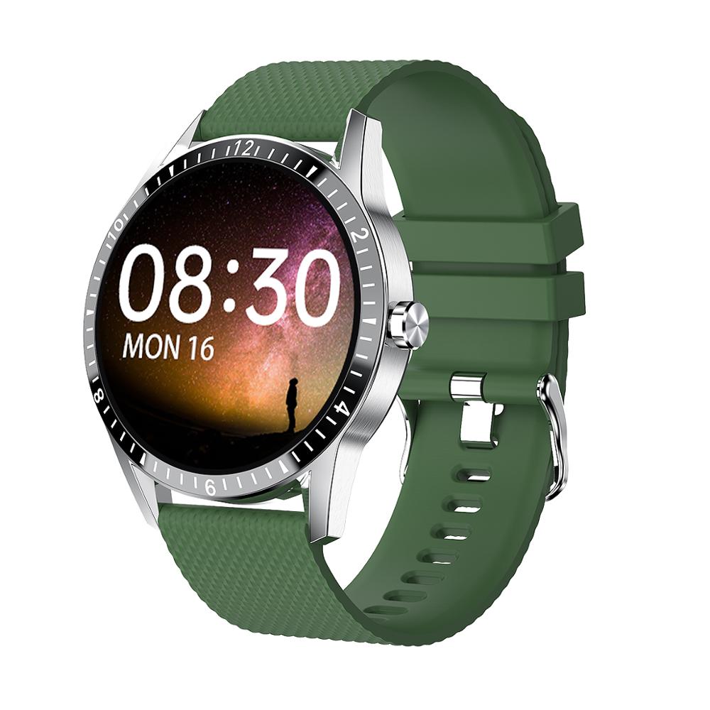 Montre connectée Y20 pour hommes, entièrement tactile, prise en charge des appels Bluetooth, moniteur de fréquence cardiaque, pour téléphone Android IOS PK G20: Silver Green Silica