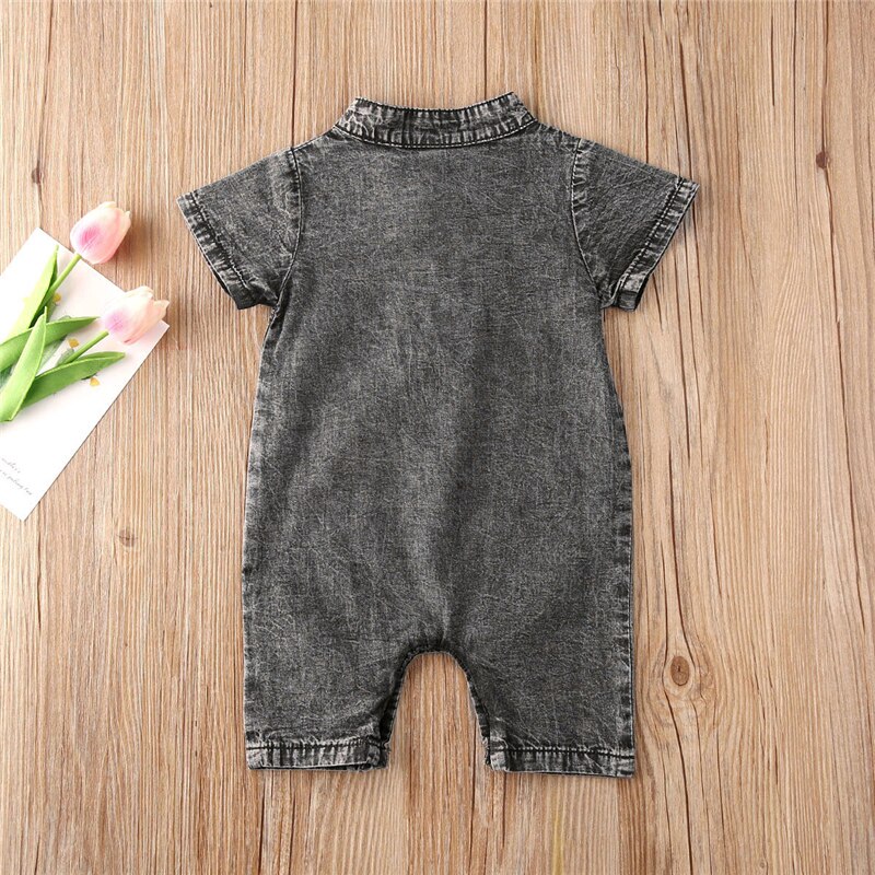 Pasgeboren baby jongens zomerkleding 0-18m casual korte mouwen denim romper jumpsuit outfits zonnepak