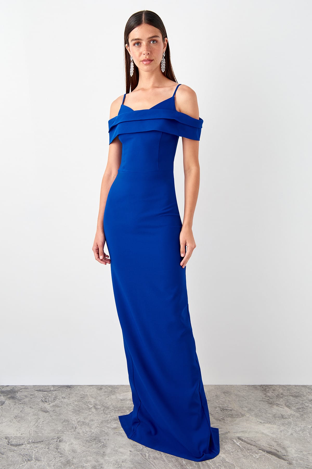 Trendyol cuello plisado detalle vestido de noche tprss19a0065