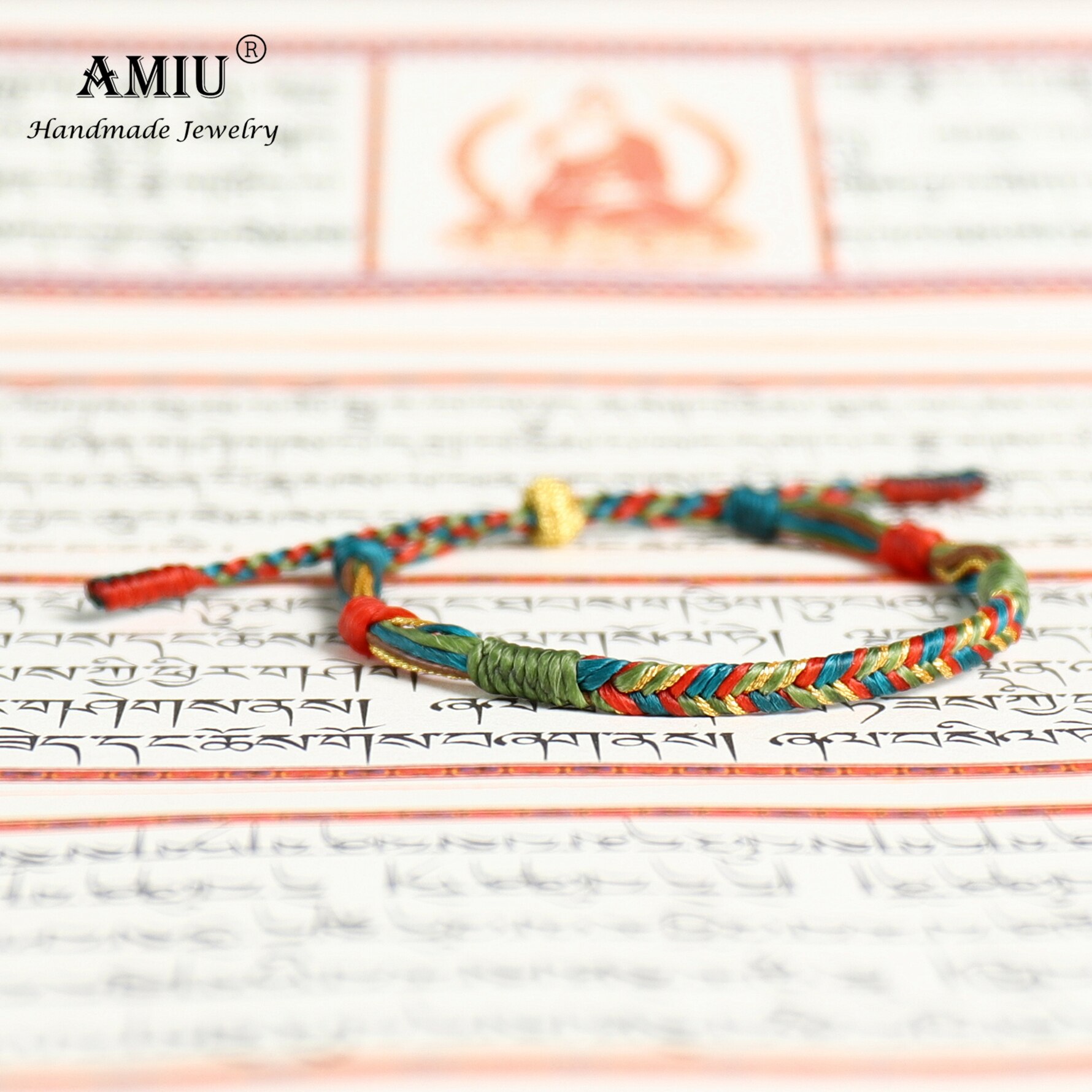 AMIU-pulsera tibetana hecha a mano para mujer y hombre, brazalete de cuerda de la suerte con hilo de cera impermeable, pulseras de macramé