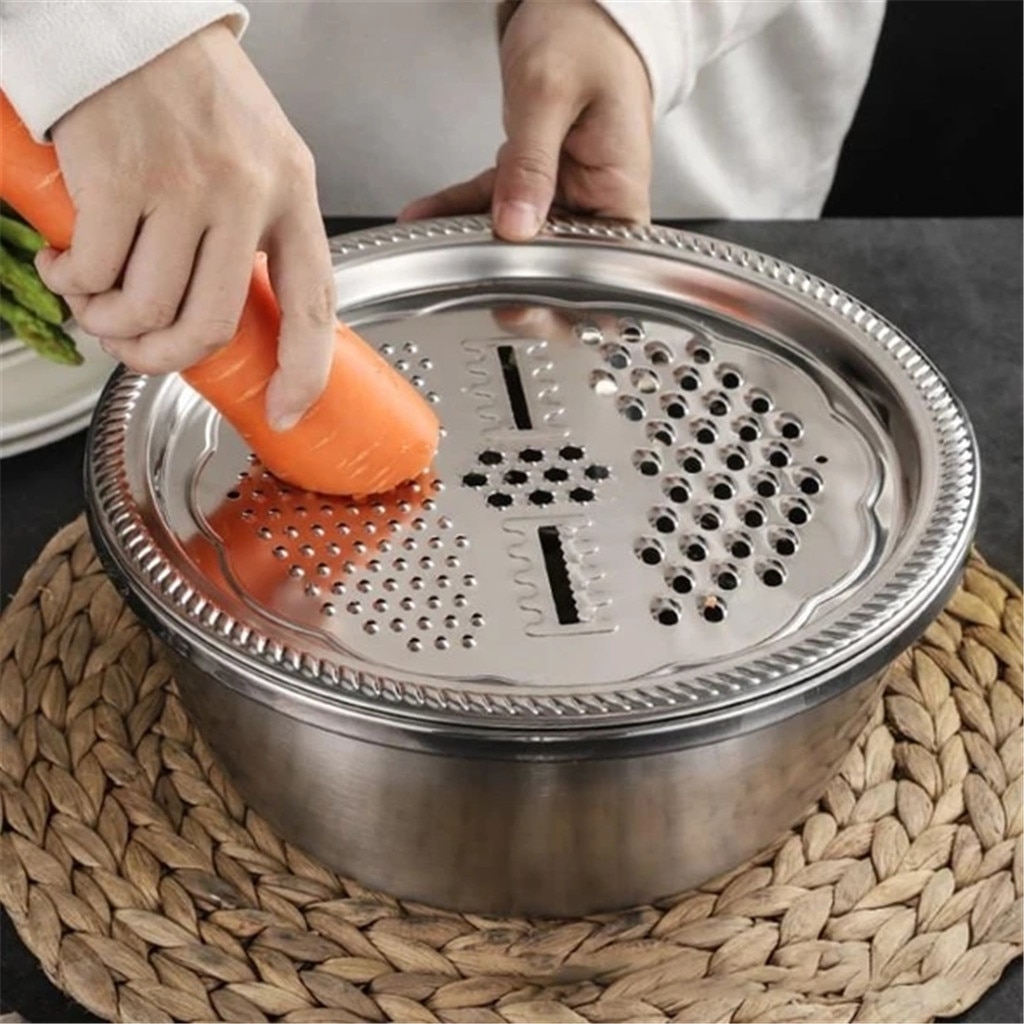Multi-Zweck Scheibe Hobel Mit Becken Multifunktionale Edelstahl Korb Große kapazität Waschen Gemüse Obst Korb # js5