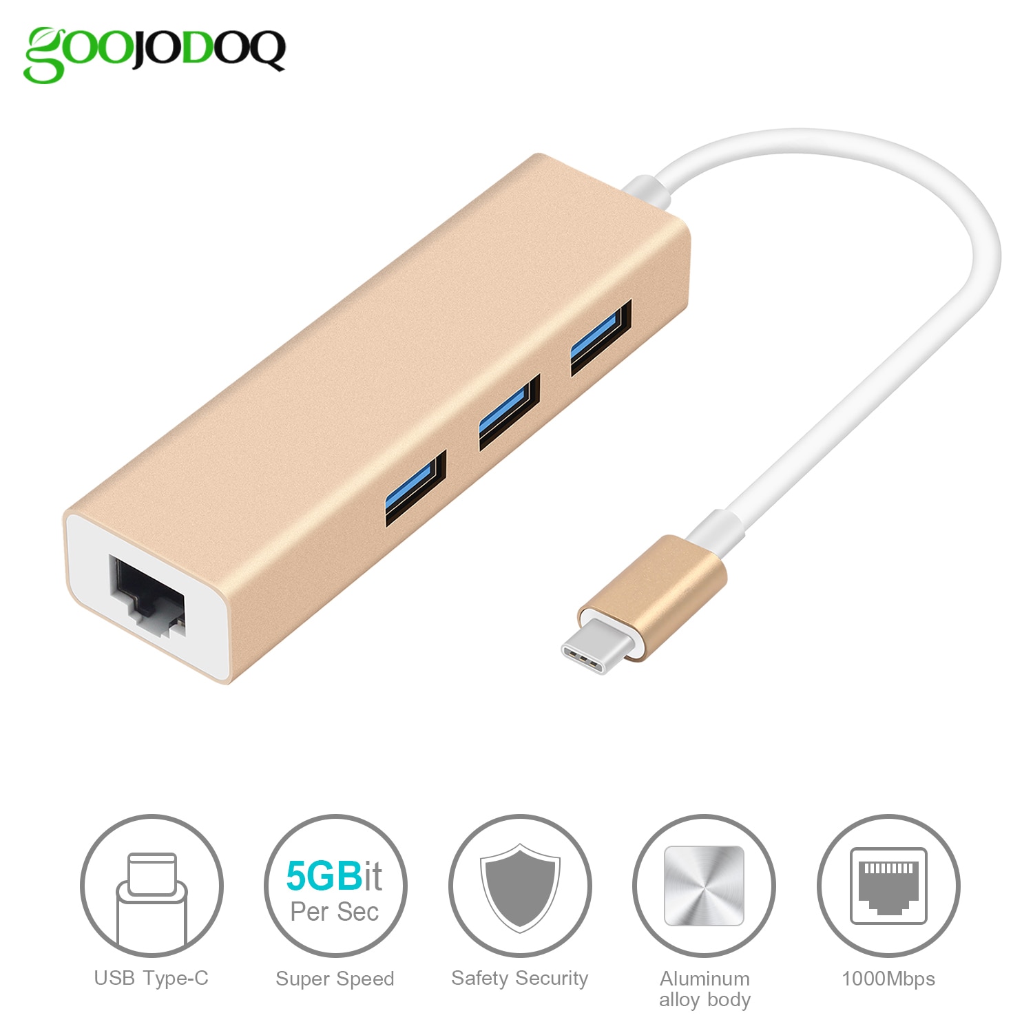 GOOJODOQ USB C Ethernet Rj45 Lan Adapter 3 Port USB Type C Hub 10/100/1000 Mbps Gigabit ethernet USB 3.0 Network Card voor MacBook