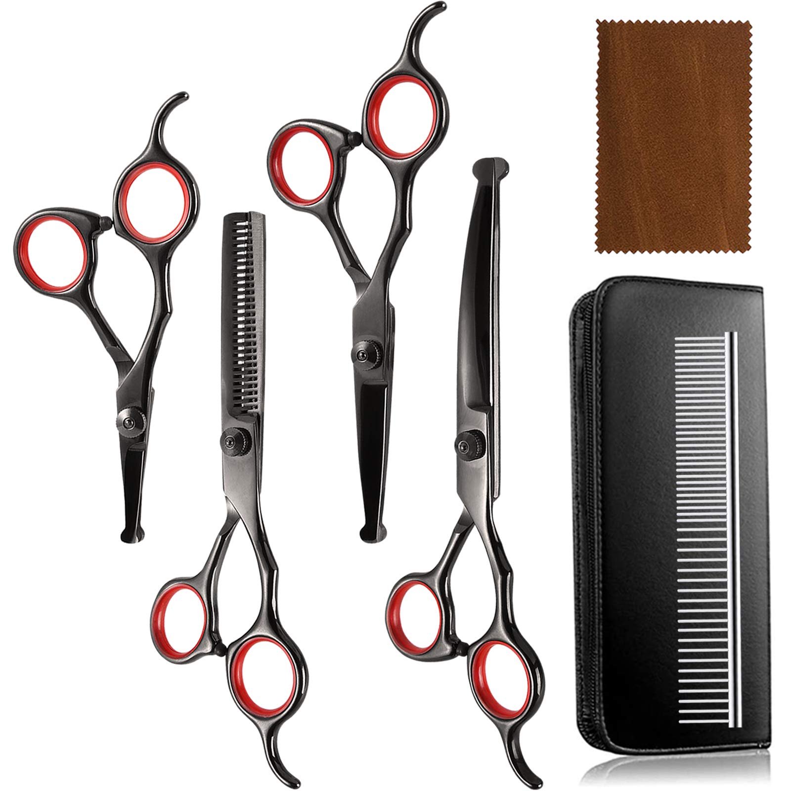 Dog Grooming Scissors Set with Safety Round Tips, 6 in 1 Thinning&amp;Straight&amp;Curved Shears Comb for Dogs and Cats: Default Title
