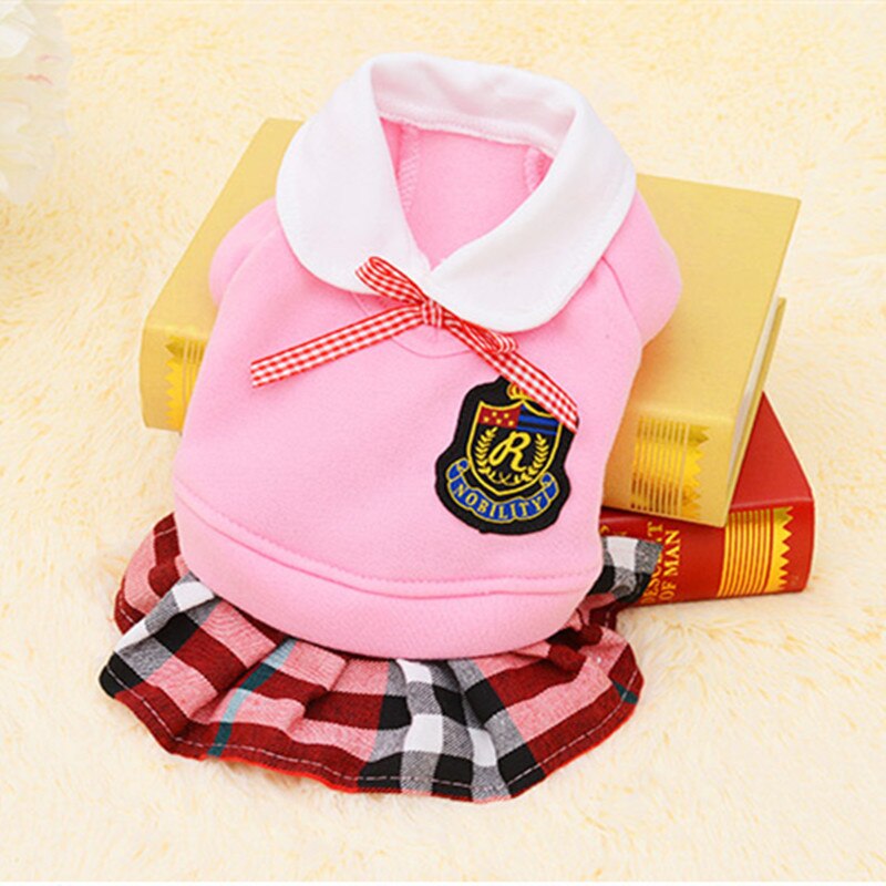 School Style Pet Dog Clothes Cat Chihuahua Clothing Dress Pugs Puppy Coat Outfit For Small Dog Clothes Roupa Para Cachorro 4S1: Pink Dress / XS