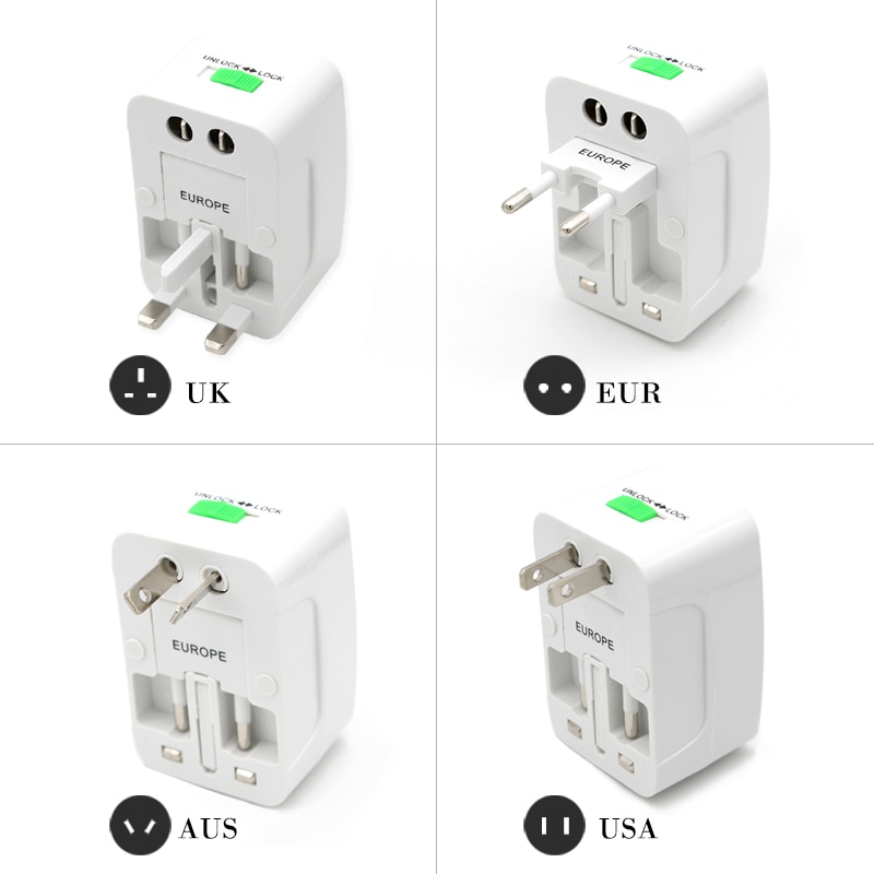 Universal Worldwide Adapter Electric Socket AU UK US EU Plug Adaptor Travel Wall Charger AC Power Option 2 USB Charging Port