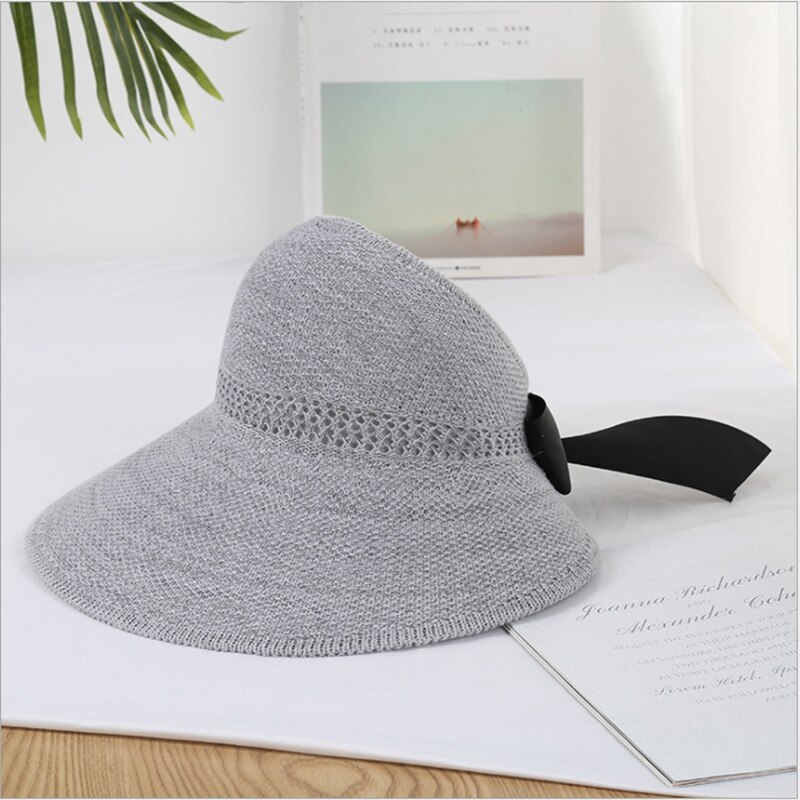 Sombrero de playa con lazo para mujer, gorra de ala ancha plegable, protección solar, visera vacía: 4