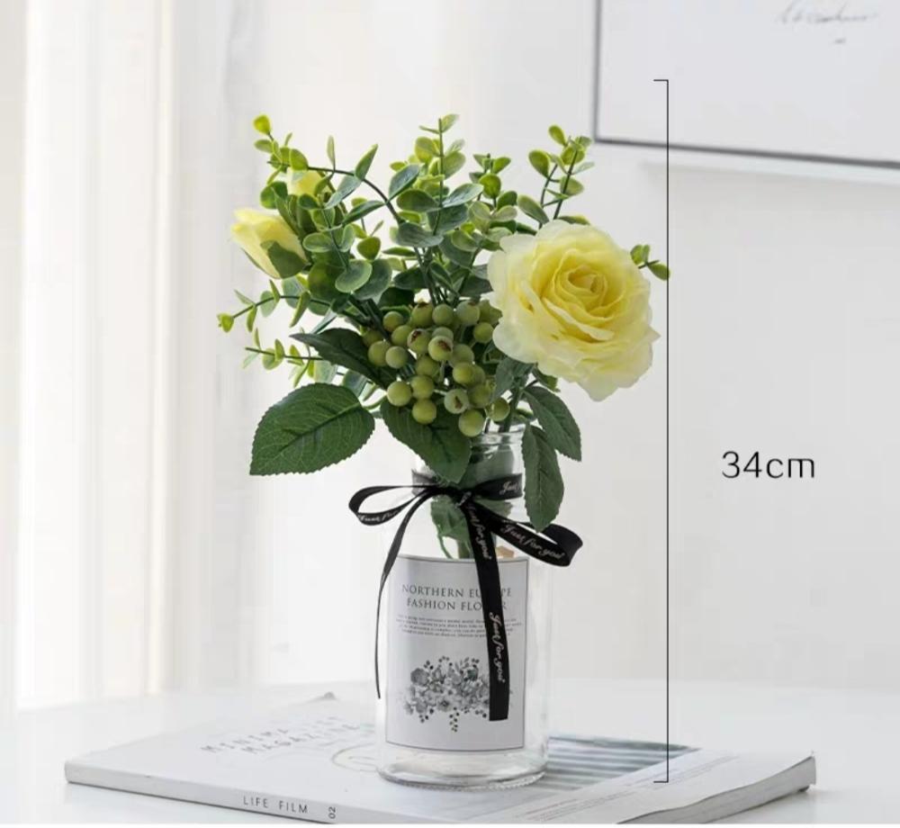 Plastic Vase Wedding Vases Flowers Home Decor Artificial Flower Bouquet with Vase Wedding Table Home Decoration: SET 8