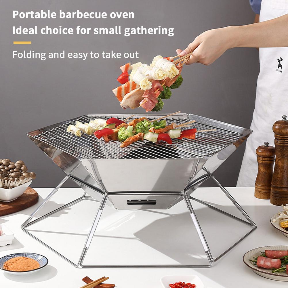 43x21cm Stainless Steel Folding Barbecue Grill Household Wood Charcoal Grill For Outdoor Camping Picnic BBQ Cooking Tools