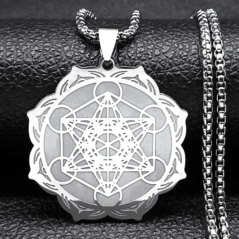 Sacred Geometry Metatron Cube Angel Seal Archangel Necklace for Women Men Stainless Steel Flower of Life Lotus Chain Jewelry: Plating Gun