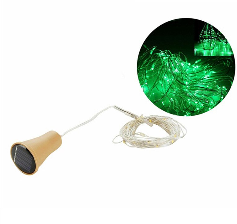 Solar Powered Wine Bottle Cork Shaped LED Copper Wire String Outdoor Light Garland Lights Festival Outdoor Fairy Light 1M/2M: GN / 2m 20 LED
