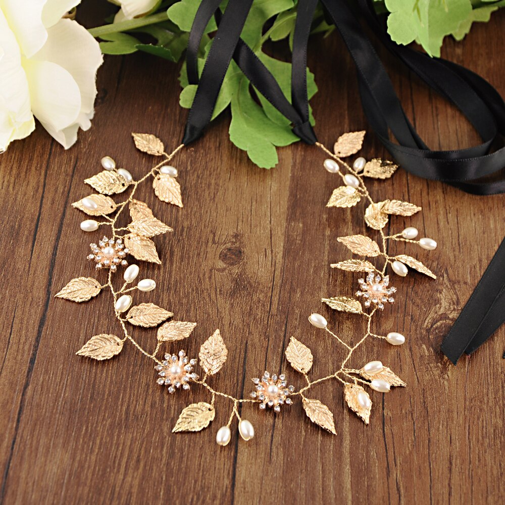 Trixy SH110 Prachtige Gouden Bladeren Bruiloft Riem Legering Bloem Bruids Riem Kralen Riemen Voor Bruidsjurken Jewel Riem Riem: black