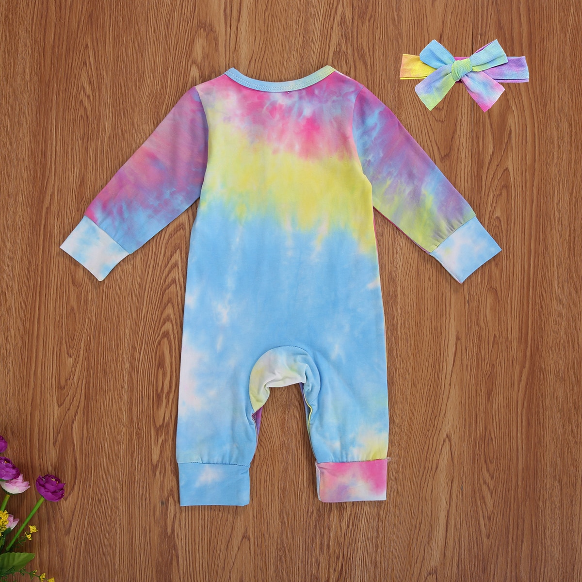 FOCUSNORM 0-18M Del bambino Delle Ragazze Dei Ragazzi cravatta-tintura corpo E Pagliaccetti A Maniche Lunghe Pulsante di Stampa Autunno Tute E Tute Da Palestra fascia 2pz