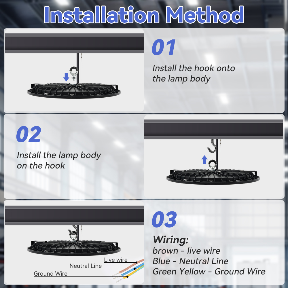 LED-Industrieleuchte, hohes Buchtlicht, hohe Helligkeit, Lagerlampe, 100 W, 150 W, 200 W, mit Sicherheitsseilen, Halterungen für Fabrikladen