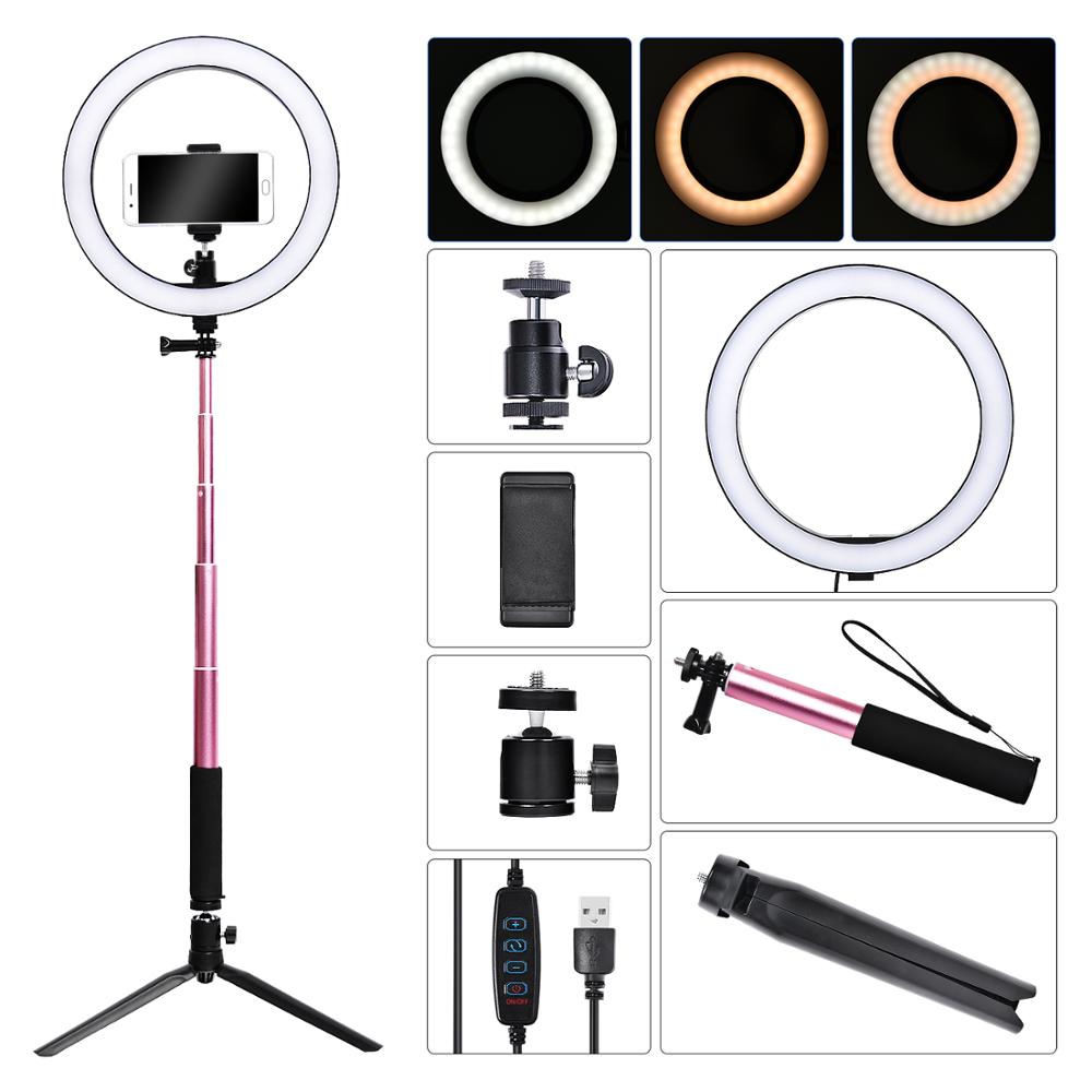 Fosoto 16/26Cm Fotografische Verlichting 3200K-5500K Dimbare Led Ring Light Lamp Foto Studio Telefoon video Makeup Met Statief