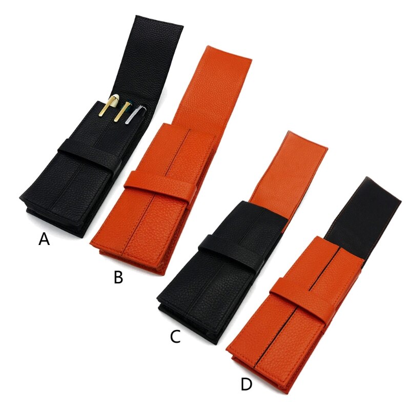 Newest Leather Fountain Pen Case ,3 Pens Holder Pouch,Separate Slot Organizer Carrying Case Pencil Bag Office Accessorie