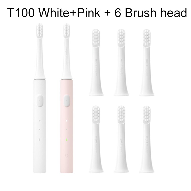 XIAOMI MIJIA Sonic Electric Toothbrush Cordless USB Rechargeable Toothbrush Waterproof Ultrasonic Automatic Tooth Brush kids: White Pink Add 6head