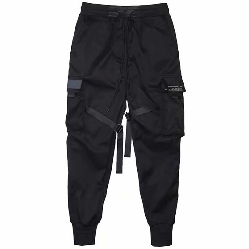 Hip Hop Boy Multi-pocket Elastic Waist Harem Pant Men Streetwear Punk Casual Trousers Jogger Male Dancing Black Pant