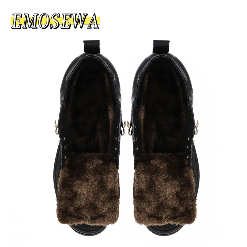 Winter Sneeuw Laarzen Mannen Mannen Warme Laarzen Mannelijke Enkel Lace-Up Casual Botas Mode Handgemaakte Lederen Comfy bont Mannen Laarzen